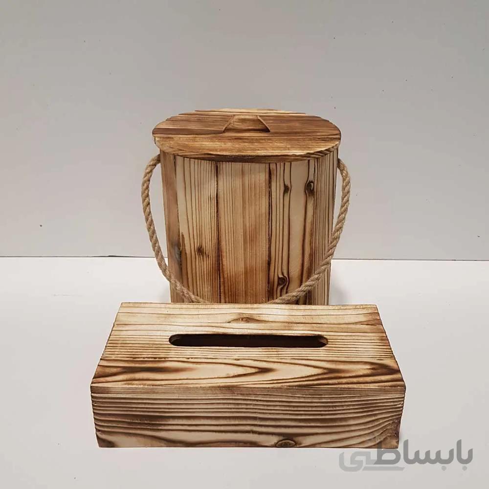 ست سطل و جادستمال کاغذی چوبی 200 برگ رنگ روشن