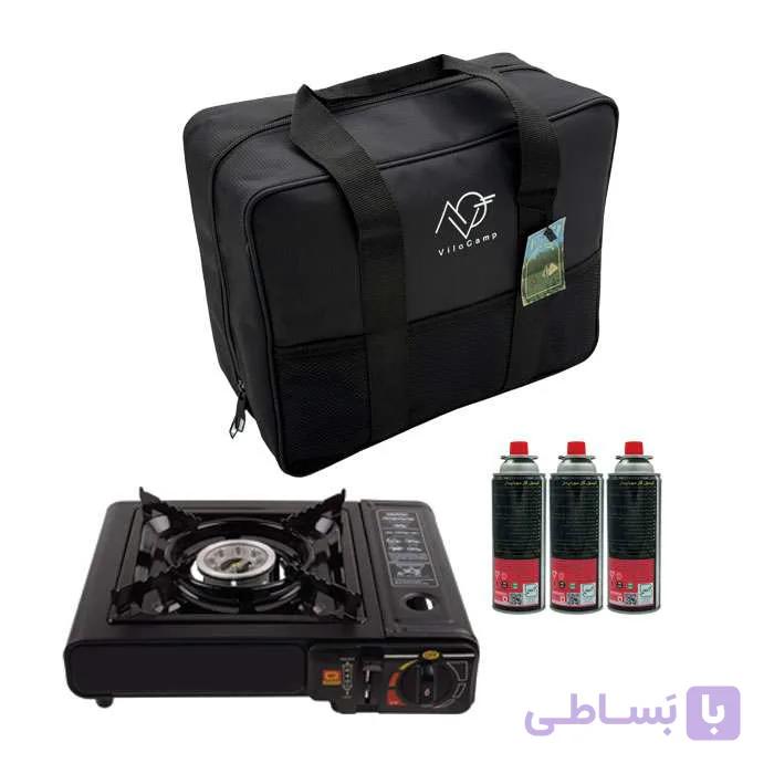 اجاق گاز سفری مدل Vilocamp به همراه کیف و کپسول مجموعه 5 عددی