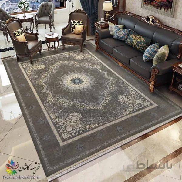 فرش طرح طنین دودی 1200 شانه طلاکوب تراکم 3600