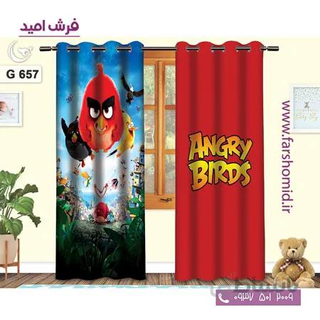 یک جفت پنل پرده پانچی دوخت شده و آماده نصب طرح انگری بردز کد 657