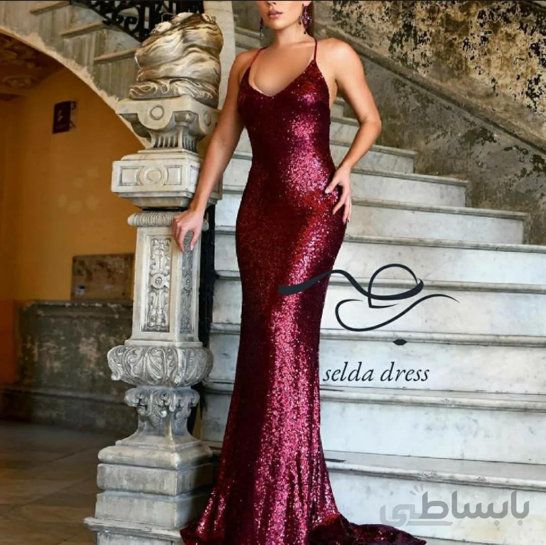 لباس مجلسی پولکی ماکسی زنانه و دخترانه ۱۲۵۳ - زرشکی / ۳۴ ا 1253