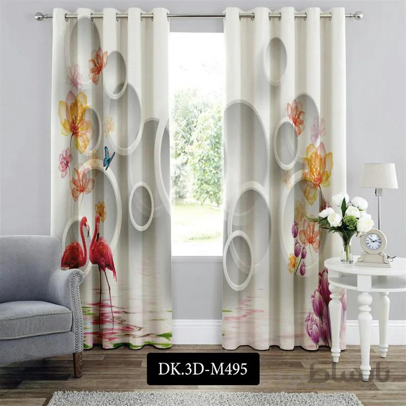 پرده پانچی (هازان و مخمل)کد DK.3D.M495 طرح سه بعدی فلامینگوها