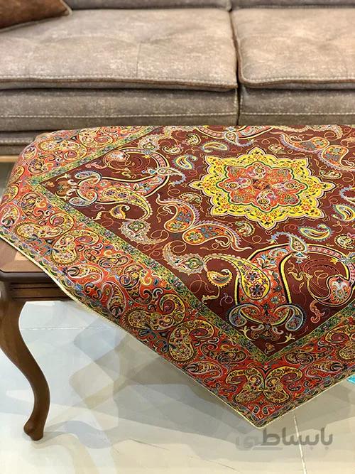 رومیزی مربع ترمه طرح سالار مشکی ابریشم کد 710 کد 410576