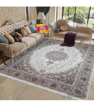 فرش ماشینی زمرد مشهد طرح 37002 کرم گل برجسته