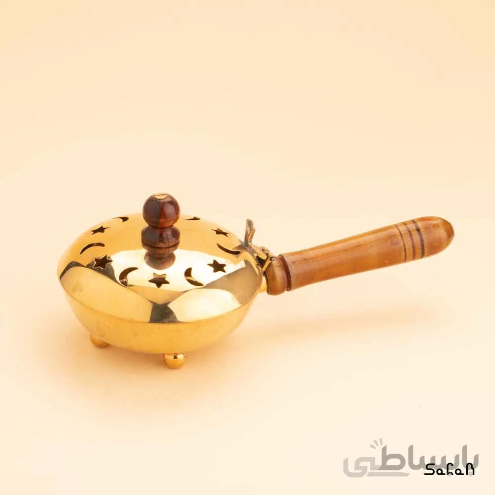 اسپند دود کن برنجی طلایی دسته چوبی مدل ماه و ستاره
