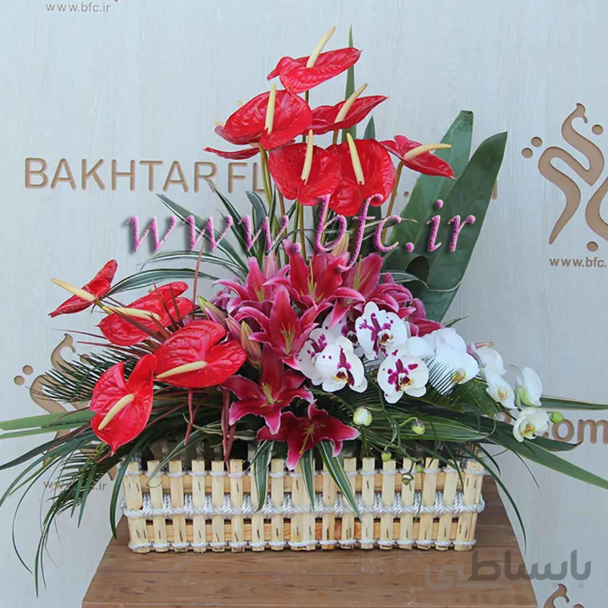 سبد گل آنتریوم ، ارکیده و لیلیوم