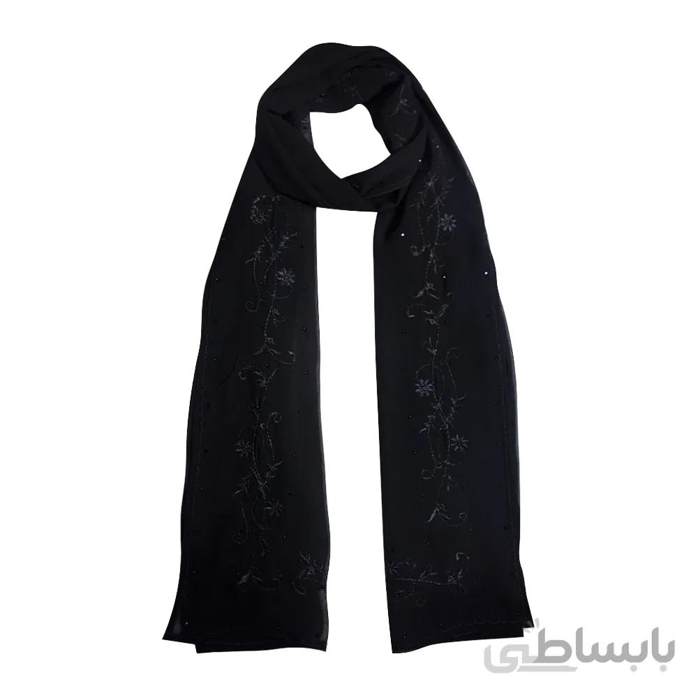 شال حریر مشکی طرح گل مشکی