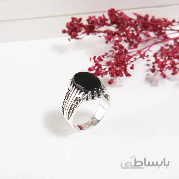 انگشتر نقره مردانه تک نگین سنگ اونیکس کد 4663