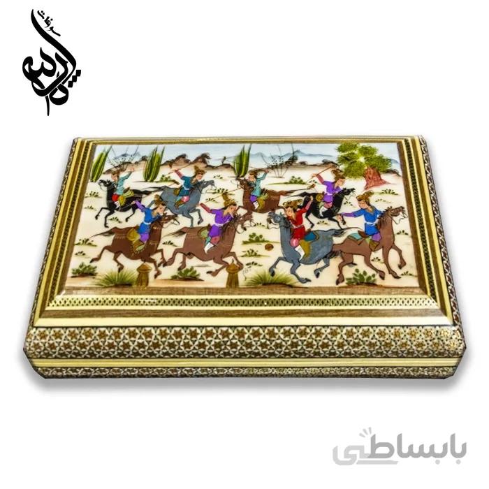جعبه جواهرات خاتم کاری طرح شکار کد LN-123