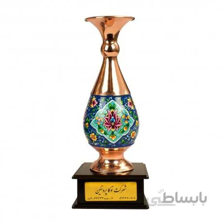 گلدان مس و پرداز 20 سانتیمتری با پایه چوبی - هدیه 66
