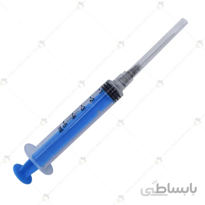 سرنگ 5 سی سی آوا مدل لوئرلاک (پیچی) با سرسوزن طول 32 میلی متر و گیج 22 Ava Luerlock Syringe 22G 5cc