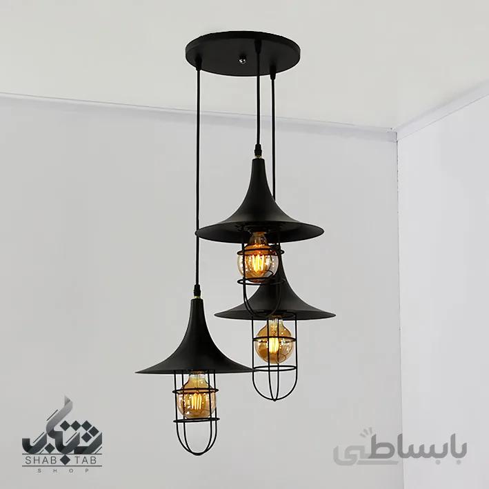 لوستر مدرن فانوسی سه شعله کد 1218 مشکی SHJ – سرپیچ E27