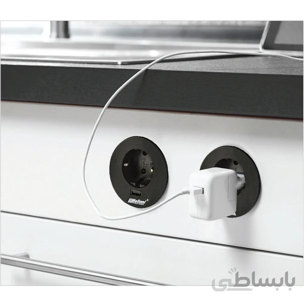 پریز توکار استوانه ای با شارژر USB سفید و مشکی کد 10034 ملونی