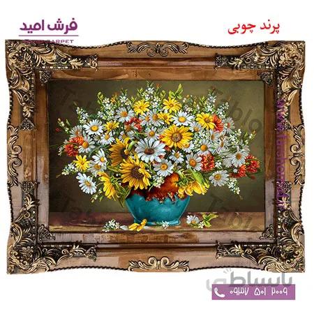 تابلو فرش ماشینی طرح گلدان گل رز کد 1206۱ فرشان