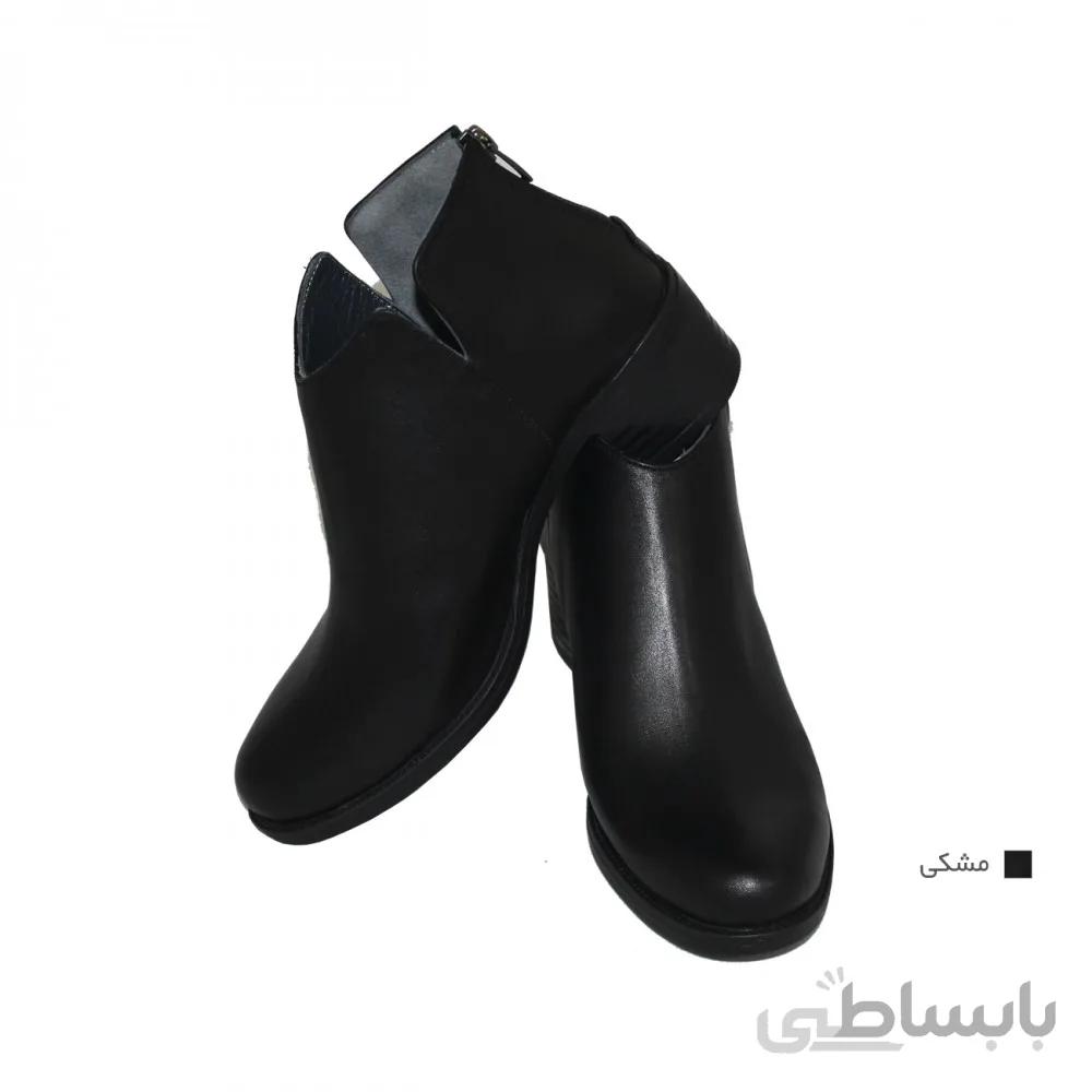 نیم بوت زنانه چرم طبیعی مشکی مدل تیماج