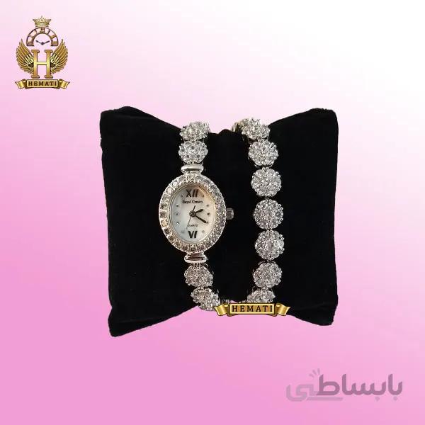 ساعت زنانه رویال کرون بند فلاور Royal Crown 1516 نقره ای (دو دور بند)