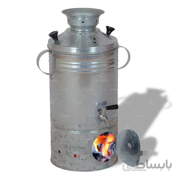 سماور زغالی گالوانیزه ا سماور زغالی گالوانیزه دارای ظرفیت 5 لیتر اب به صورت دو تکه با قابلیت جدا شدن و توانایی جوشاندن اب تنها در 15 دقیقه به صورت مستقیم از تولید و فروش عمده و تکی
