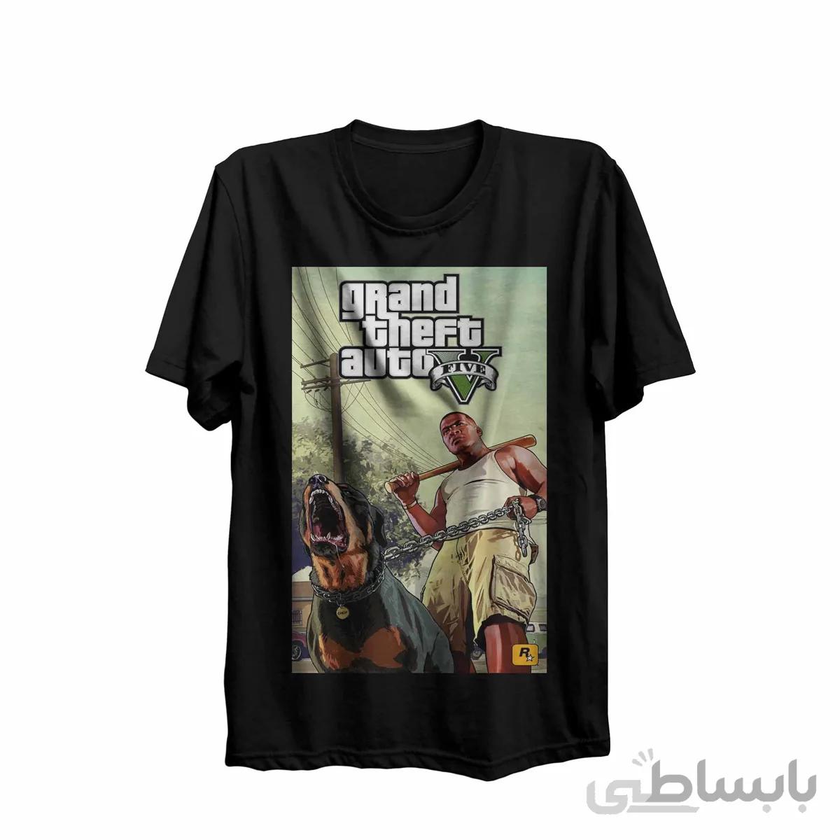 تیشرت یقه گرد مشکی طرح جی تی یای وی GTA V