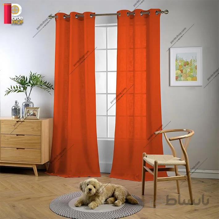 پرده پانچی تور کتان برند ParsDecor رنگ نارنجی