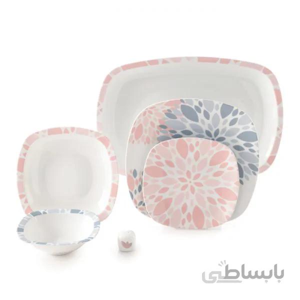 سرویس چینی زرین ۶ نفره غذاخوری سلنا صورتی (۲۷ پارچه) ا Zarin Iran Quattro Selena-Pink 27 Pieces Porcelain Dinnerware Set