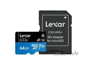 کارت حافظه لکسار مدل Lexar 633X microSDHC UHS-I Card 64G 100MB/s با آداپتور