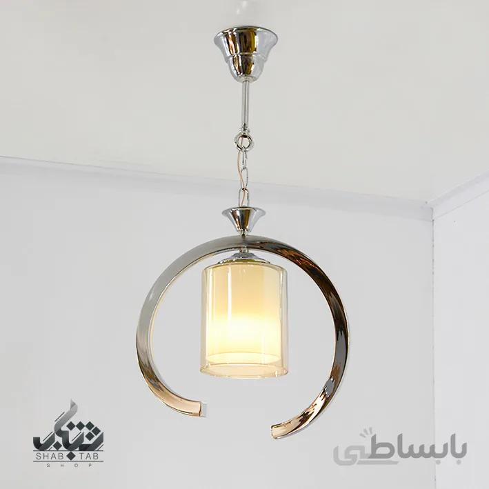 لوستر آویز تک شعله شب تاب فنری کروم با حباب