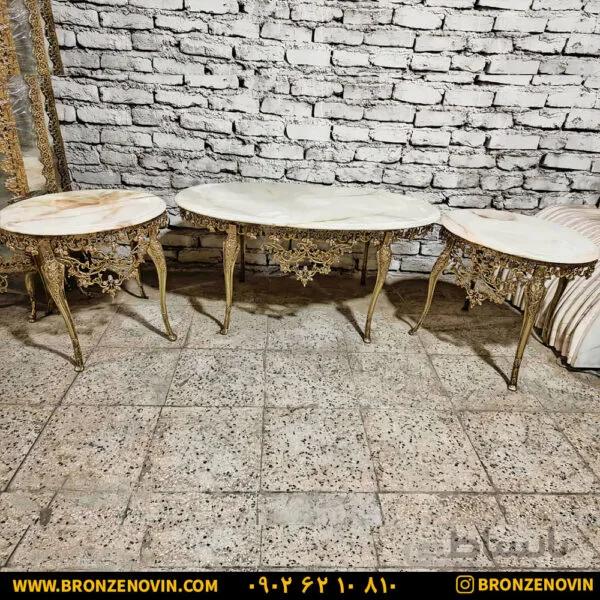 میز جلو مبلی برنز و میز عسلی برنزی گل نقلی تاج دار