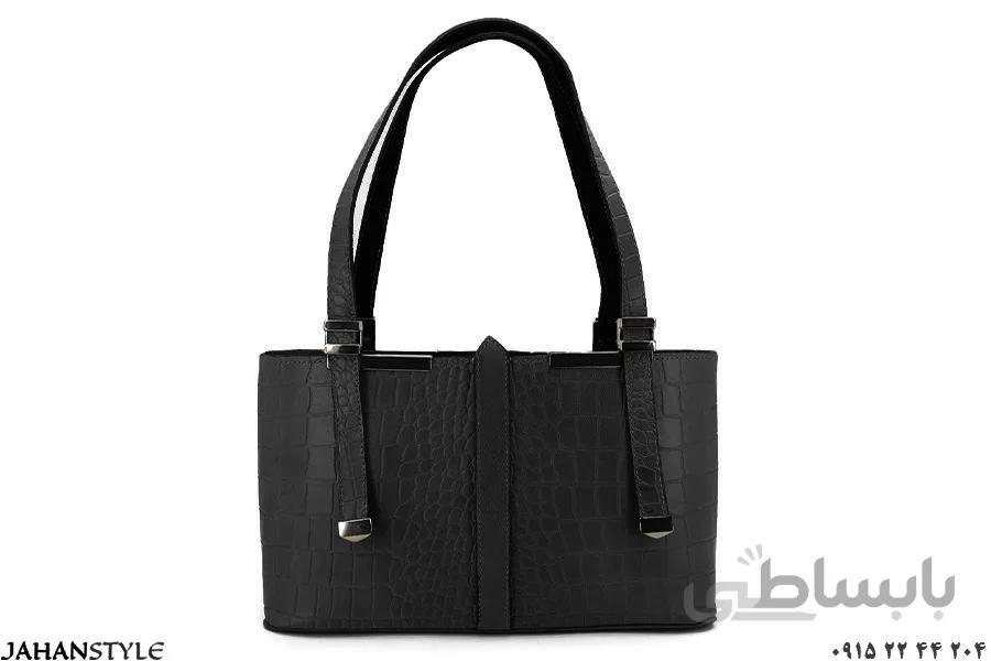 کیف زنانه مجلسی چرم طبیعی مشکی