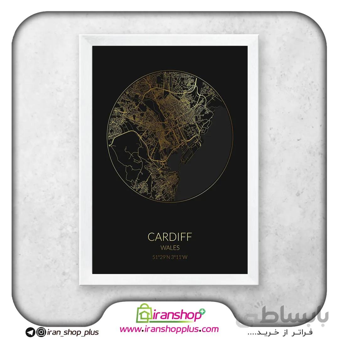 تابلو نقشه شهر کاردیف با تم Black Gold Circle