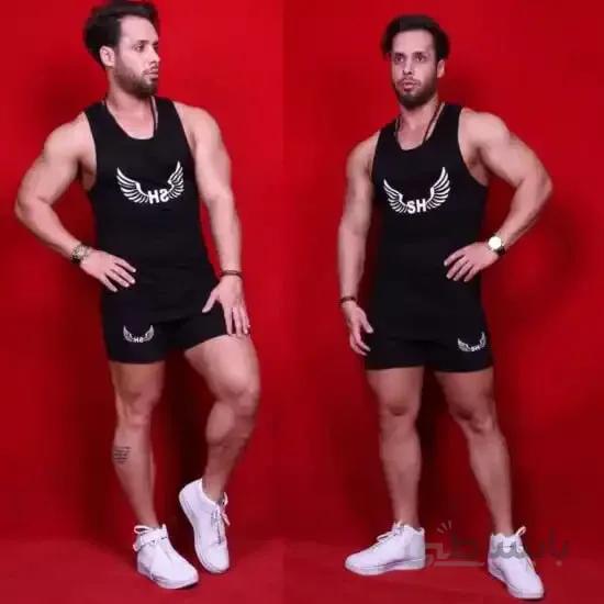 ست مردانه کد 186 رکابی و شلوارک رنگ مشکی جنس ویسکوز ا Men's set code 186 viscose black t-shirt and shorts
