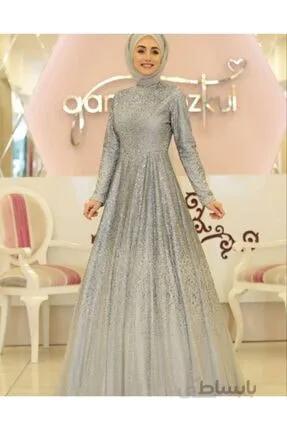فروش لباس مجلسی پوشیده زنانه برند GAMZE ÖZKUL رنگ نقره ای کد ty57617080