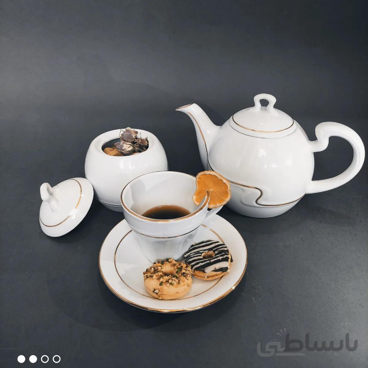 سرویس 17 پارچه چایی خوری رویال مقصود پیچ دو خط طلا