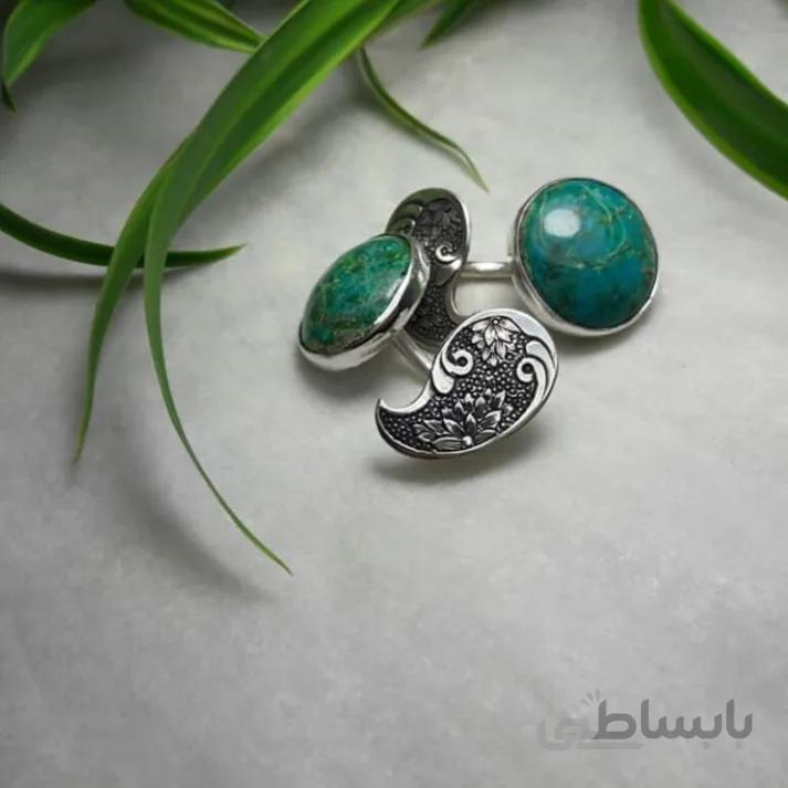 دکمه سرآستین نقره بته جقه ریزقلم و فیروزه اصل کد ۱۰۱۱۳۸