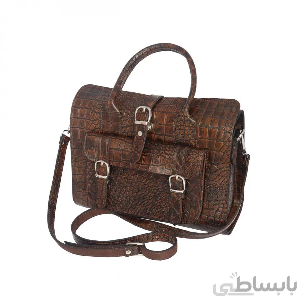 کیف زنانه دستی و دوشی صندوقی چرم طبیعی قهوه‌ای