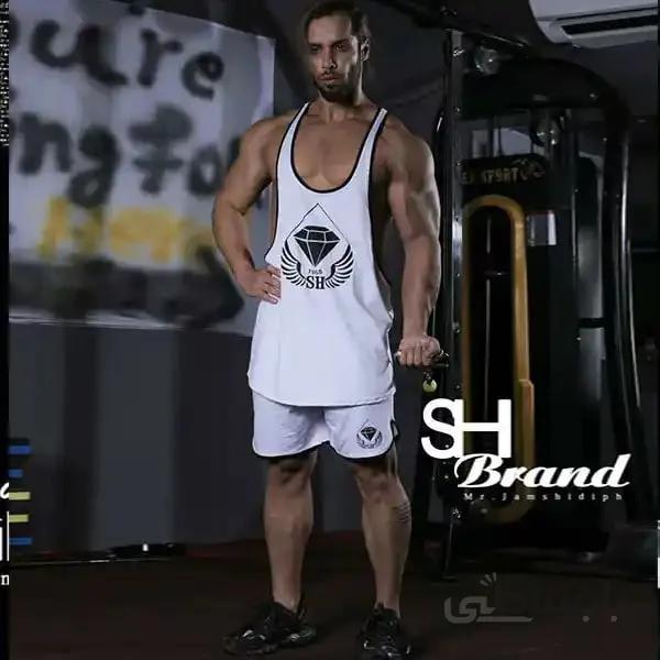 ست مردانه کد 185 رکابی و شلوارک قهرمانی رنگ سفید جنس ویسکوز ا Men's set, code 185, white viscose t-shirt and championship shorts
