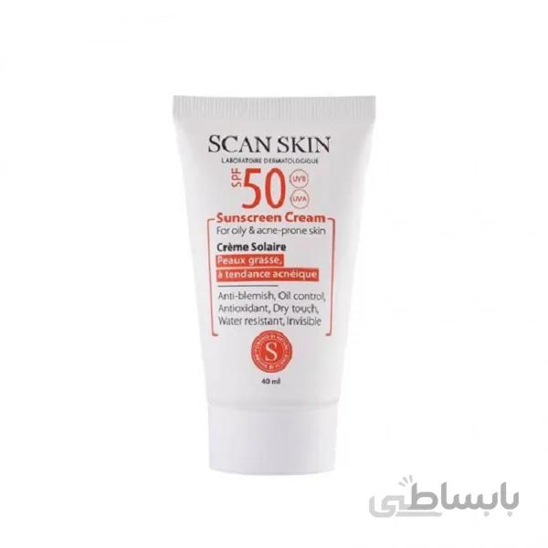 کرم ضدآفتاب بی رنگ اسکن اسکین SPF50 مناسب پوست چرب حجم 40 میلی لیتر