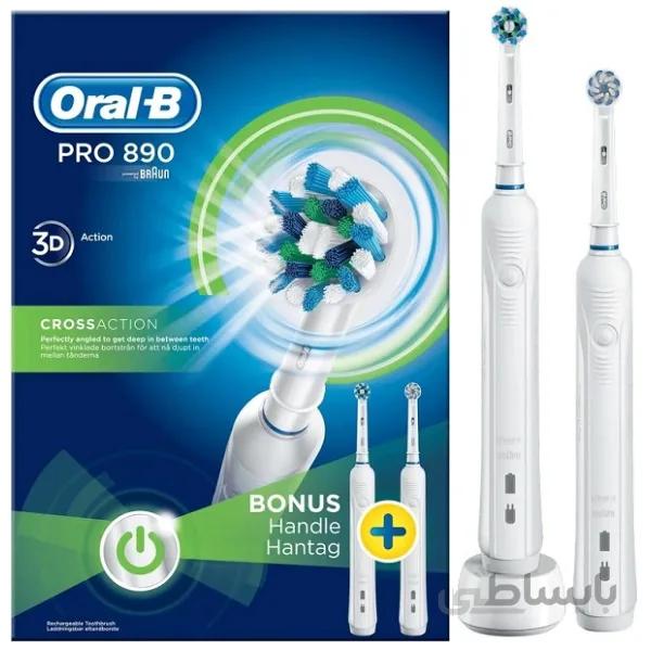 دو عدد مسواک برقی اورال بی مدل Oral-B سری PRO 890 مدل کراس اکشن CROSS ACTION | دو عدد دستگاه رنگ مشکی