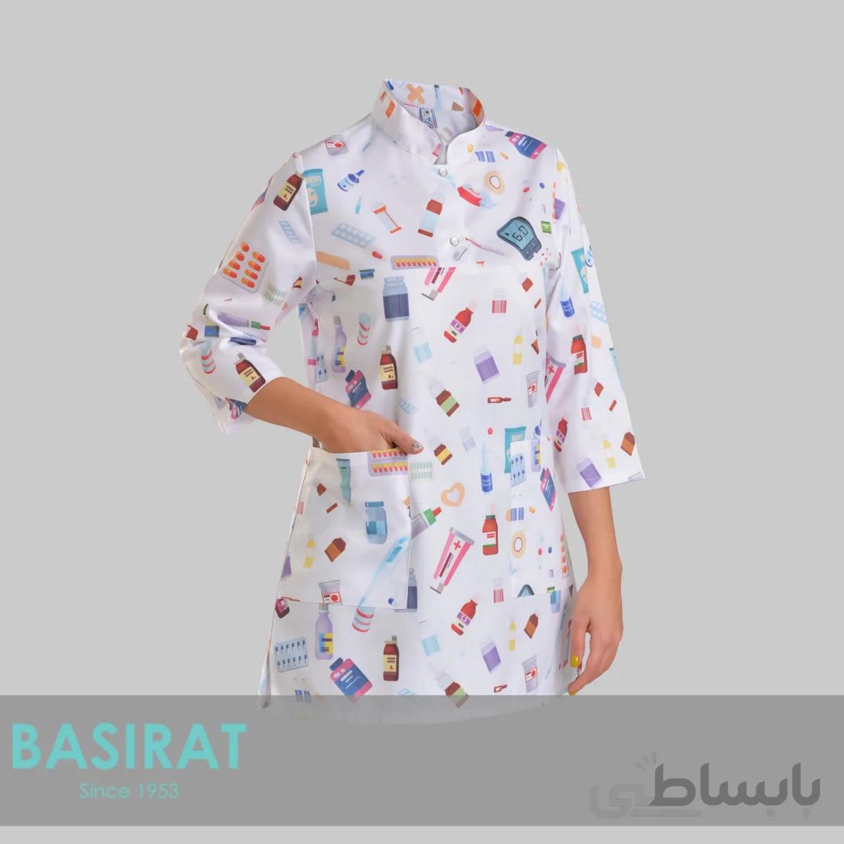 روپوش پزشکی یقه دار طرح داروسازی زنانه (تک)