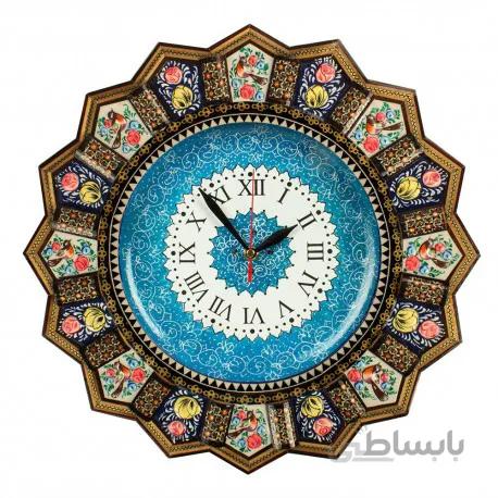 ساعت بزرگ خاتم کاری 42 سانتیمتری با نقاشی گل و مرغ