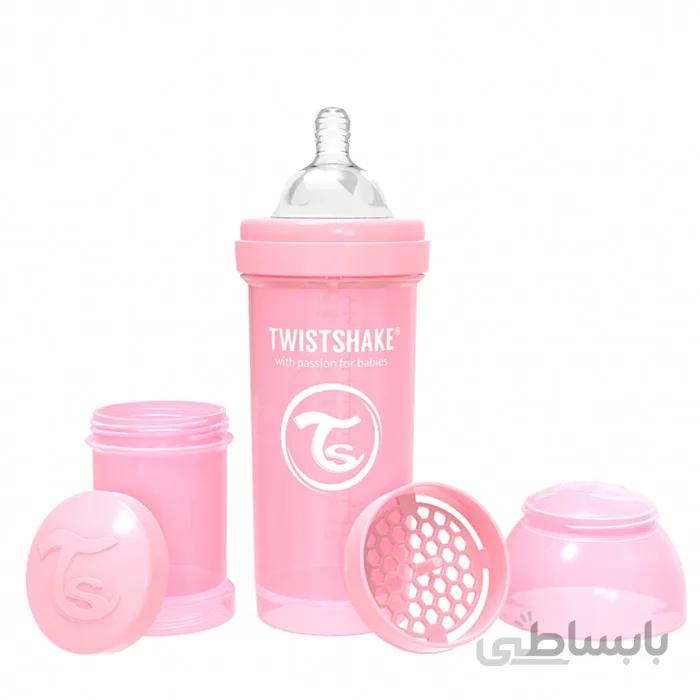 شیشه شیر ضد نفخ 260 میل رنگ پاستل صورتی تویست شیک Twistshake