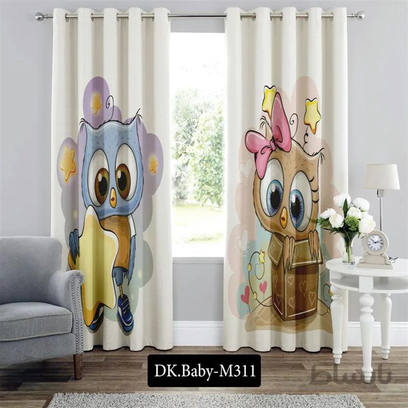 پرده پانچی (هازان و مخمل)کد DK.Baby.M311 طرح نوزادی بچه جغدهای دوست داشتنی