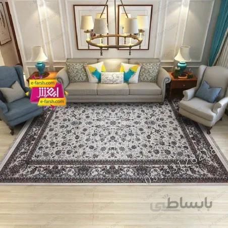 فرش ماشینی زمرد مشهد طرح 25041 کرم