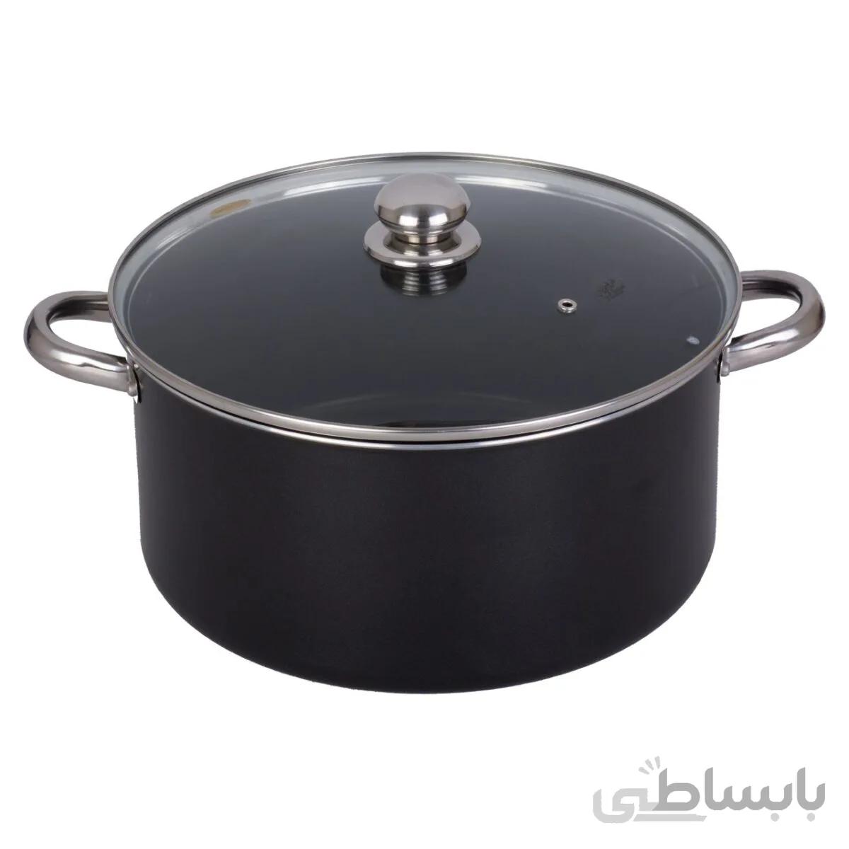 قابلمه تفلون ظرفیران سایز ۲۸(دسته استیل-درب شیشه)