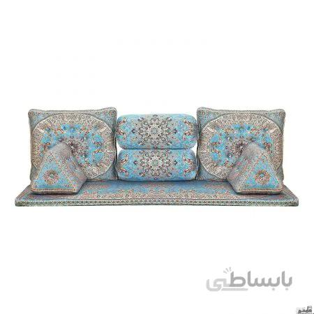 پشتی سنتی شاه نشین ترمه طرح شاهسوند – ست 7 تکه آبی