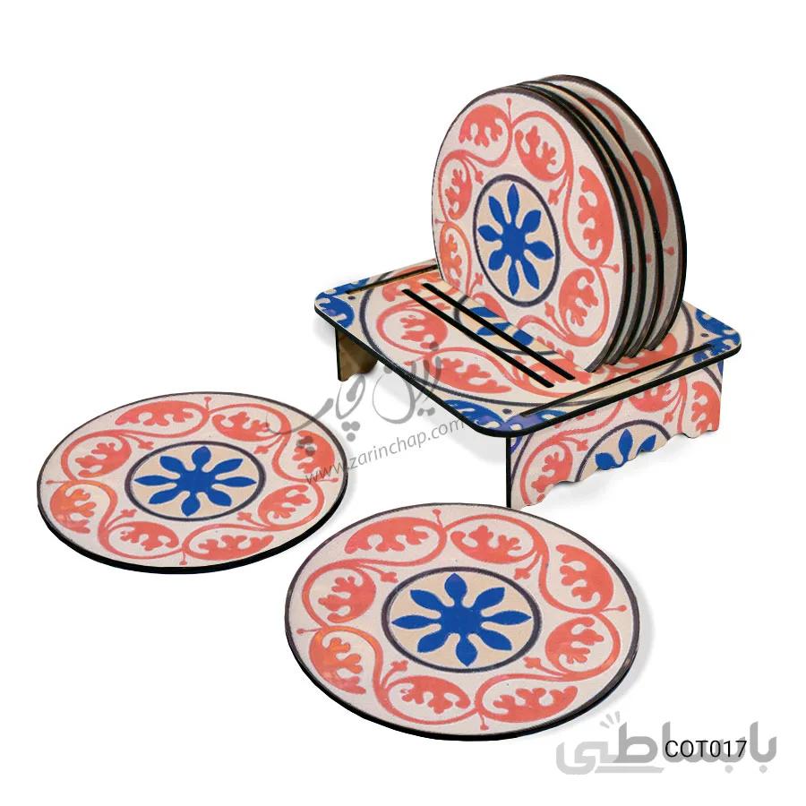 ست زیر لیوانی همراه با پایه طرح کاشی کاری کد COT017