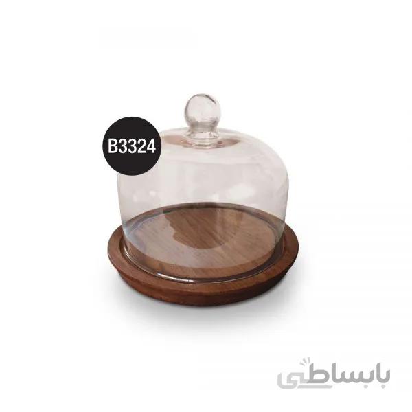 B3324 کیک خوری چوبی لبه باریک پایه دار کوچک با در شیشه ای