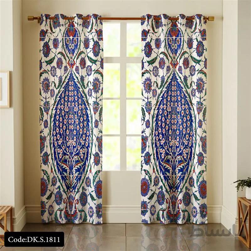 پرده پانچی (هازان و مخمل)کد DK.S.1811 طرح ایرانی و سنتی اسلیمی نقوش گلدار
