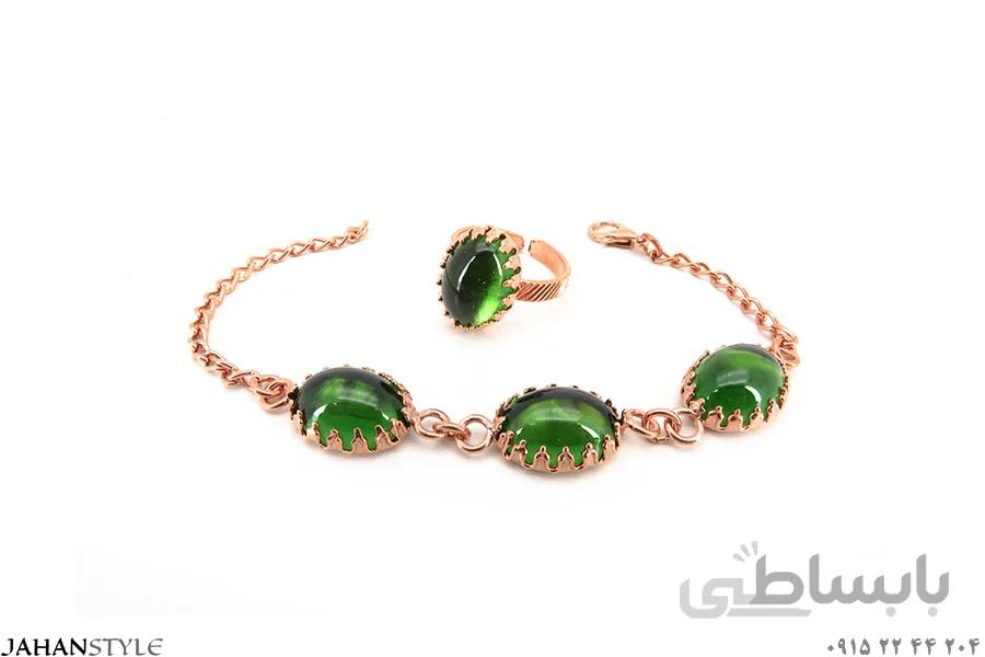 نیم ست مسی نگین سبز شفاف