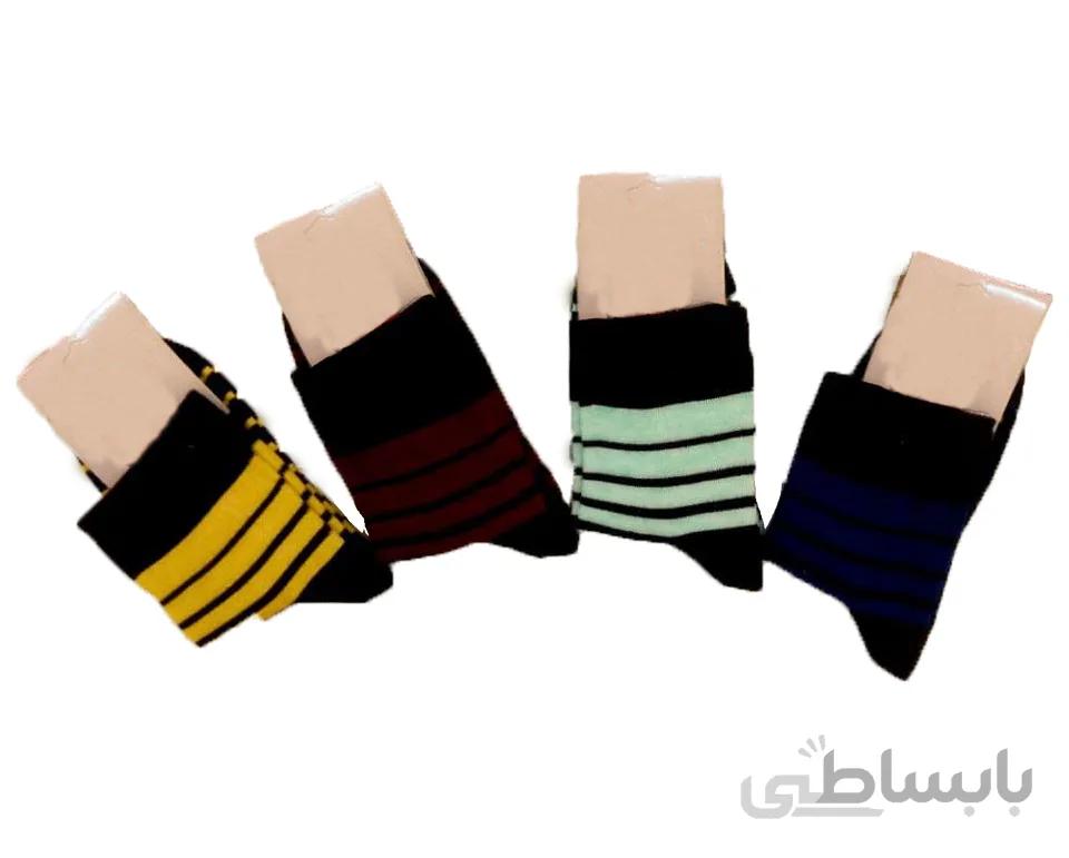 جوراب نیم ساق طرح خطی کد 207 زرد
