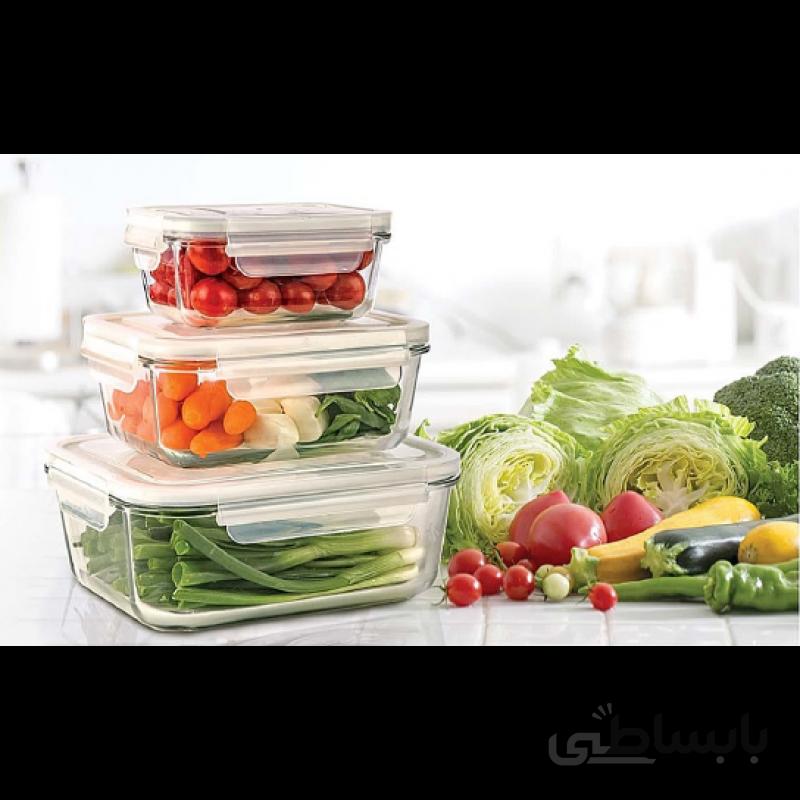 ظرف شیشه ای مستطیل لیمون ابی / 400میلی لیتر
